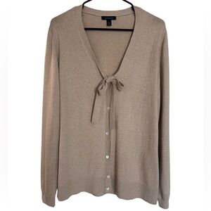 Lands' End Women's Tie-Neck Button Cardigan - Taupe